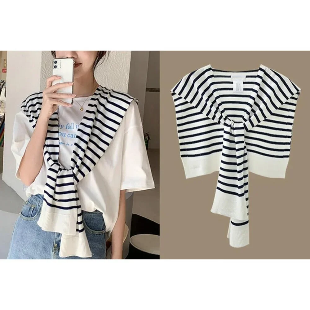 Women's Polyester Striped Shawl Wraps Scarf Cardigan Cape Casual Top